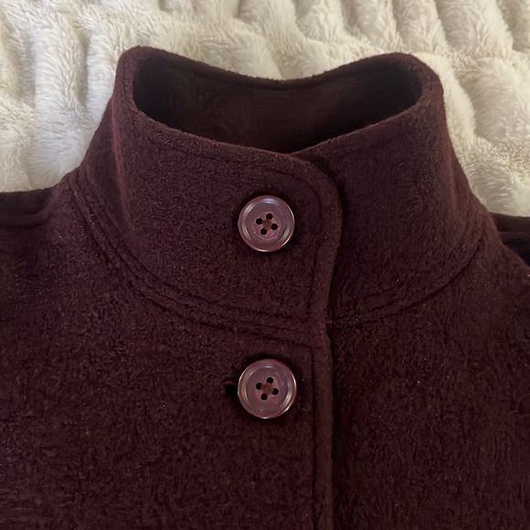Dark plum wool jacket L button front Laine coat unlined redish purple L.L. Bean - Picture 2 of 6